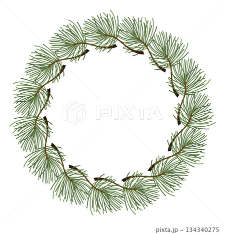 Christmas round wreath. Green New Year's frame decorated with fir branches. 134340275