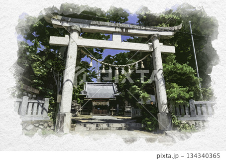 水彩画風　松本　塩釜神社　鳥居　長野県松本市 134340365