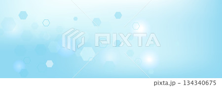 Health care or medical abstract background with hexagons, lines and dots. Scientific innovation banner template concept. Biology and pharmaceutical technology background. illustration. 134340675
