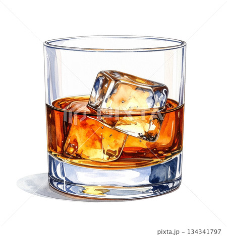 ウイスキーグラスの水彩イラスト 134341797