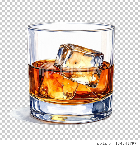 威士忌酒杯水彩插圖 134341797