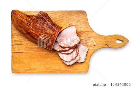 smoked pork close-up on a white smoked pork close-up on a white 134343090