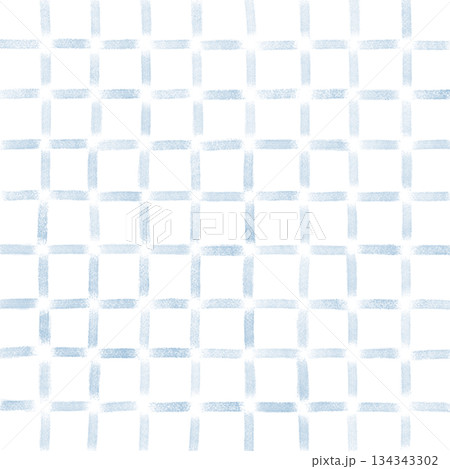 青い手描きチョークタッチのチェック柄イラスト 青い手描きチョークタッチのチェック柄イラスト 134343302