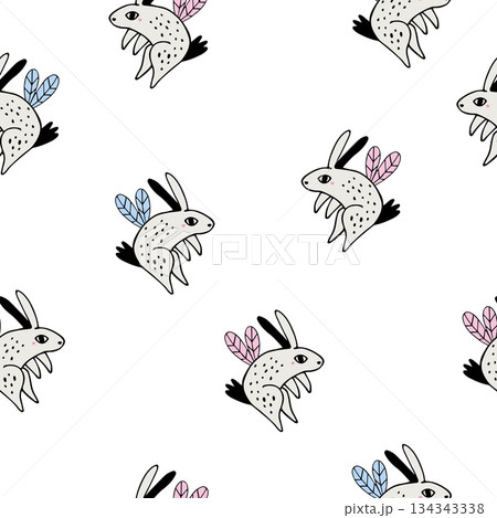 Cute Cartoon Fairy Rabbit Illustration with Wings. deal for Nursery Decor, Fantasy Kids' Prints Cute Cartoon Fairy Rabbit Illustration with Wings. deal for Nursery Decor, Fantasy Kids' Prints 134343338