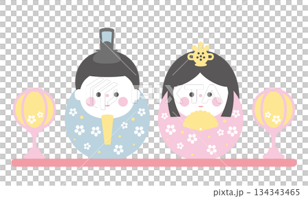 だるま型のかわいいひな人形のイラスト 134343465