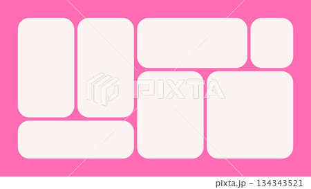 Trendy Bento Grid Vector Templates With Rounded Angles And Brick-Style Panels. Geometric Brutal Shapes In Different Sizes For Web Layouts And Modern Design Systems. 134343521