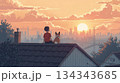 Lo-Fi Sunset Cityscape with Boy and Corgi on Roof 134343685