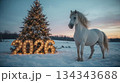 White Horse with Christmas Tree and numbers 2026 134343688