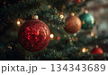 Close-up of red Christmas decorations 134343689