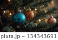 Close-up of blue Christmas decorations 134343691