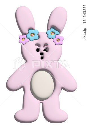 Illustration of happy bunny in 3D for model, merchandise, rabbit cartoon, character, comic, happy easter, emoji, mood, emotion, feeling, zoo, souvenir shop, pin, animal brooch, sticker, pet, label Illustration of happy bunny in 3D for model, merchandise, rabbit cartoon, character, comic, happy easter, emoji, mood, emotion, feeling, zoo, souvenir shop, pin, animal brooch, sticker, pet, label 134343833