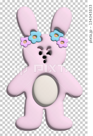 Illustration of happy bunny in 3D for model, merchandise, rabbit cartoon, character, comic, happy easter, emoji, mood, emotion, feeling, zoo, souvenir shop, pin, animal brooch, sticker, pet, label Illustration of happy bunny in 3D for model, merchandise, rabbit cartoon, character, comic, happy easter, emoji, mood, emotion, feeling, zoo, souvenir shop, pin, animal brooch, sticker, pet, label 134343833