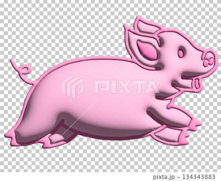 Inflated 3D of pig for model, animal, farm, zoo, souvenir shop, cartoon character, comic, mascot, pet, vet, cute patches, shirt print, plush toy, kid doll, brooch, countryside, standee, sticker 134343883