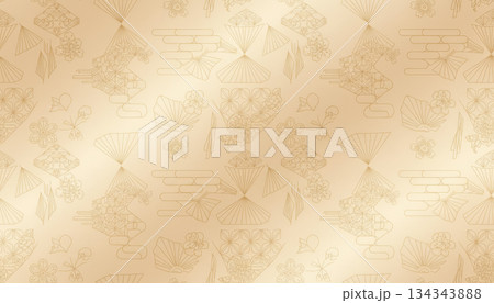 黄色の和風背景イラスト 134343888