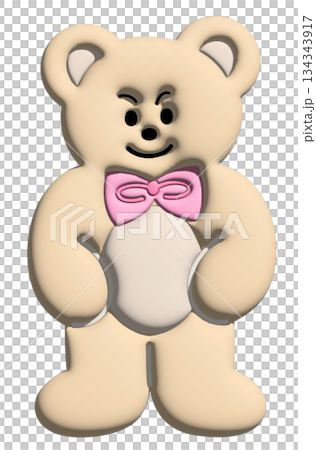 Illustration of smiling teddy bear in 3D for model, merchandise, cartoon character, comic, emoji, mood, emotion, emotion, feeling, zoo, souvenir shop, pin, animal brooch, sticker, bear face shape 134343917