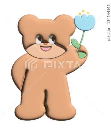 Inflated 3D of teddy bear holding tulip flower for model, merchandise, cartoon character, comic, mascot, mood, emotion, feeling, zoo, souvenir shop, animal brooch, sticker, art toy, kid doll, standee 134344166