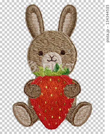【イチゴとウサギのぬいぐるみ】手刺繍イラスト素材 【イチゴとウサギのぬいぐるみ】手刺繍イラスト素材 134344585