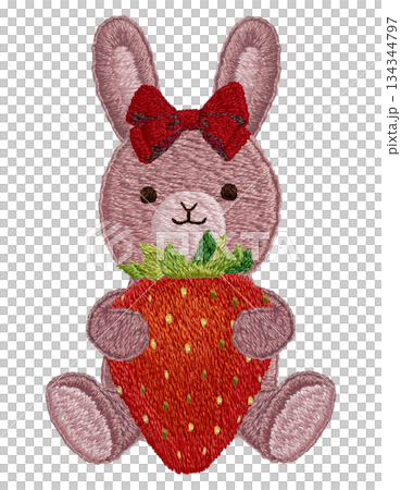【草莓兔子毛絨玩具】手工刺繡插畫材料 134344797