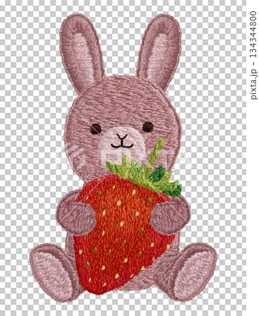 【イチゴとウサギのぬいぐるみ】手刺繍イラスト素材 【イチゴとウサギのぬいぐるみ】手刺繍イラスト素材 134344800