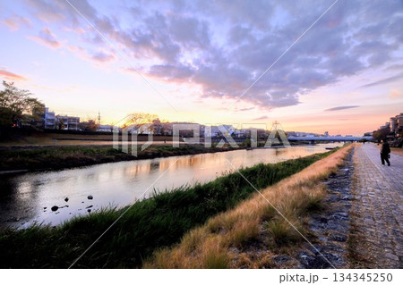 河川敷からの冬の鴨川 134345250