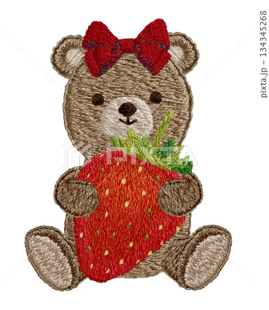 【イチゴとテディベア】手刺繍イラスト素材 134345268
