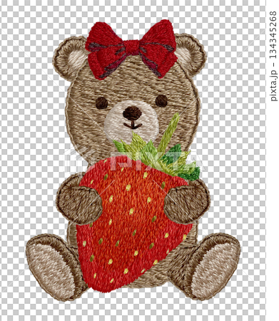 【イチゴとテディベア】手刺繍イラスト素材 134345268