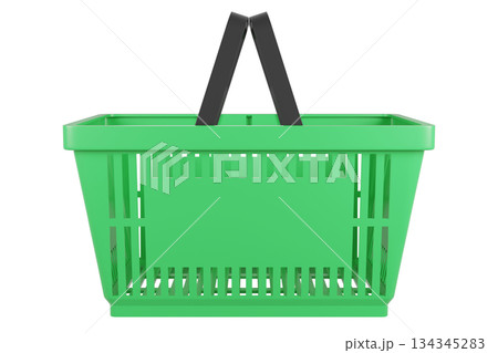 Plastic shopping basket on isolated background. Store empty basket. Supermarket shopping cart. 3d rendering. 134345283