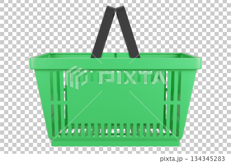 Plastic shopping basket on isolated background. Store empty basket. Supermarket shopping cart. 3d rendering. 134345283