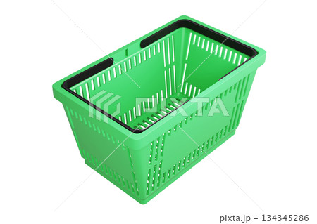 Plastic shopping basket on isolated background. Store empty basket. Supermarket shopping cart. 3d rendering. Plastic shopping basket on isolated background. Store empty basket. Supermarket shopping cart. 3d rendering. 134345286
