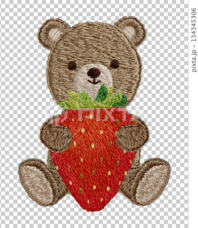 【草莓與泰迪熊】手工刺繡插畫材料 134345306