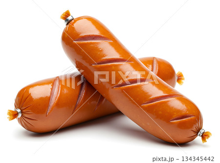 Smoked Sausages Isolated on White Background 134345442