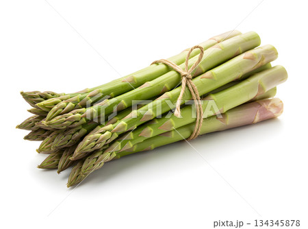 Fresh Green Asparagus Bundle Isolated on White Background 134345878