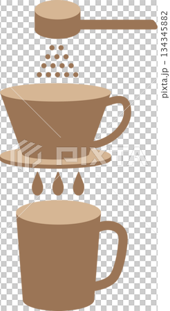 シンプルなハンドドリップコーヒーのイラスト　ブラウン 134345882