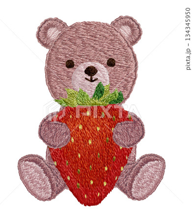 【イチゴとテディベア】手刺繍イラスト素材 134345950