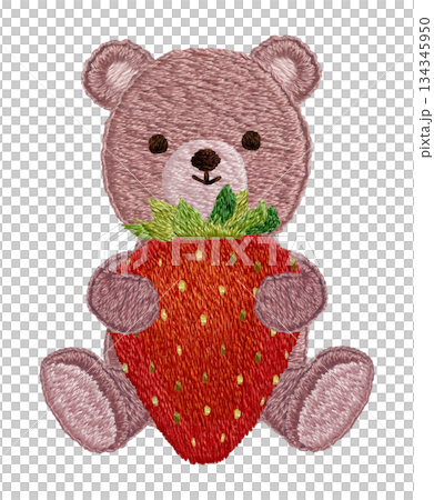 【イチゴとテディベア】手刺繍イラスト素材 134345950