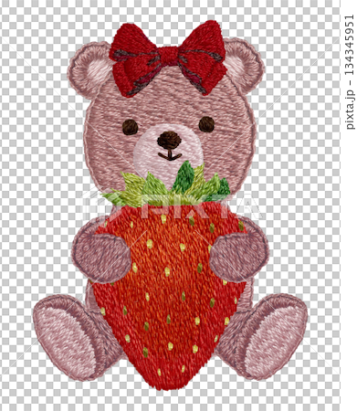 【イチゴとテディベア】手刺繍イラスト素材 134345951
