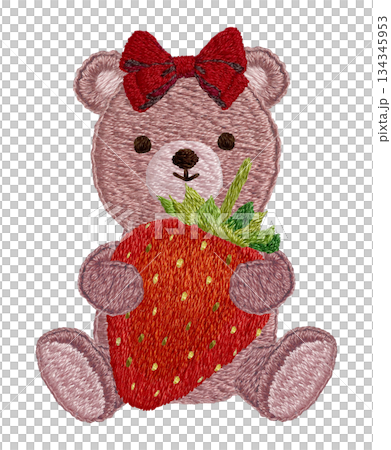 【イチゴとテディベア】手刺繍イラスト素材 134345953