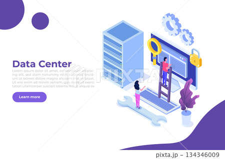 IT  Administrators server, systems configuration, network upkeeping, Data center  concept. Flat isometric vector illustration 134346009