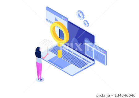 App tester. Software or application testing  isometric vector concept.  Debugging development process. Vector illustration. 134346046