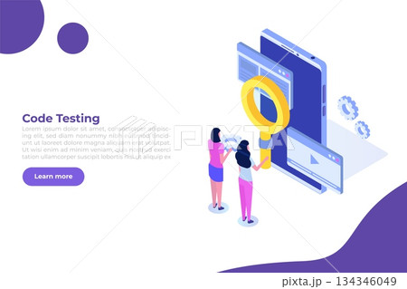App tester. Software or application testing  isometric vector concept.  Debugging development process. Vector illustration. 134346049