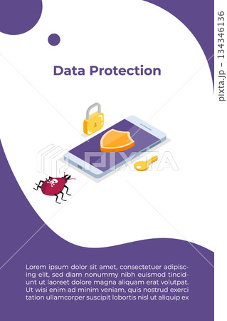 Computer virus, Data Protection isometric concept, Network data, Internet security, Secure bank transaction.  Vector illustration. 134346136