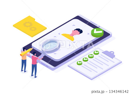 Know your customer or digital kyc, verifying the identity of its clients concept. Isometric Vector illustrations Know your customer or digital kyc, verifying the identity of its clients concept. Isometric Vector illustrations 134346142