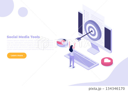 Cross-posting social, Social network, media promotion, push advertising concept. Isometric Vector illustration. 134346170