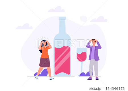 Harm of alcohol concept. Vector illustrations for banner, website, landing page, flyer. 134346173