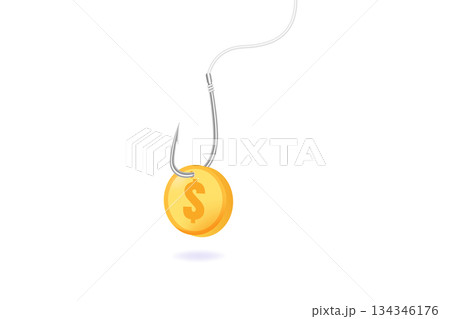 Money bait, money trap concept. Dollar on the fishing hook. Vector illustrations for banner, website, landing page, flyer. Money bait, money trap concept. Dollar on the fishing hook. Vector illustrations for banner, website, landing page, flyer. 134346176