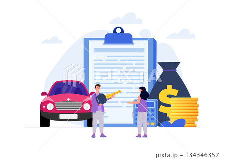 Buying new automobile on credit, car credit or loan, auto finance concept. Vector illustration. 134346357