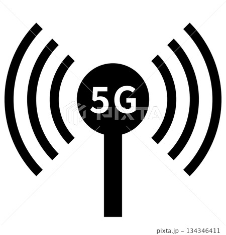 5G通信の電波塔、アンテナ、基地局のアイコン 134346411