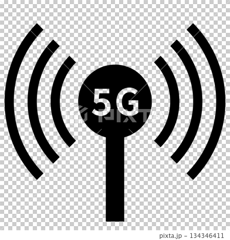 5G通信の電波塔、アンテナ、基地局のアイコン 134346411
