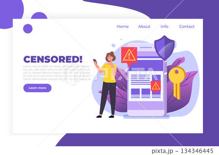 Web ban bypass, Internet censorship bypassing. Content control blocking, filtering offensive chats messaging. Vector  illustration. 134346445