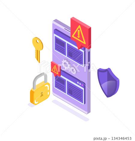 Web ban bypass, Internet censorship bypassing. Content control blocking, filtering offensive chats messaging. Vector isometric illustration. 134346453